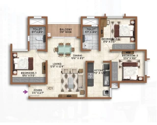 Birla Courtyard 3 BHK Floor Plan